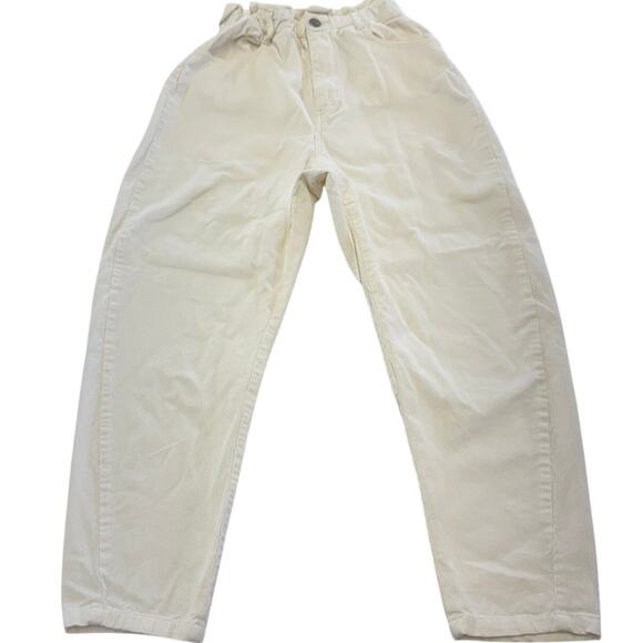 Zara Pants Womens 2 White Paperbag Waist Barrel Leg Corduroy High Rise - Picture 2 of 9